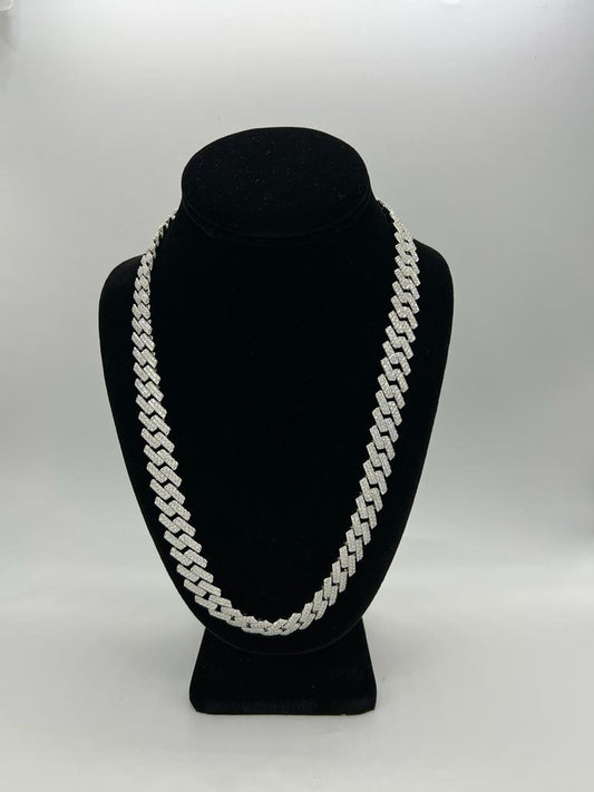 Silver Cuban link necklace with moissanite Diamonds