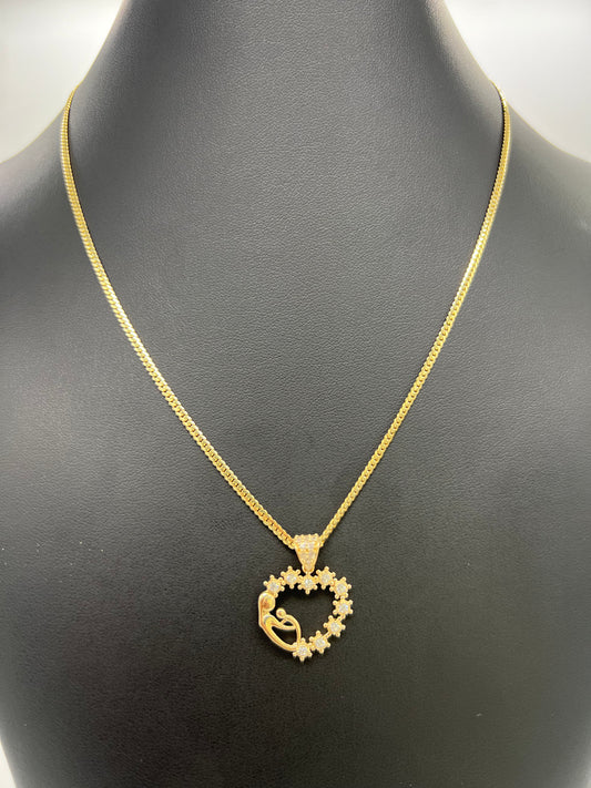 10k | Fancy heart charm with Cuban link chain