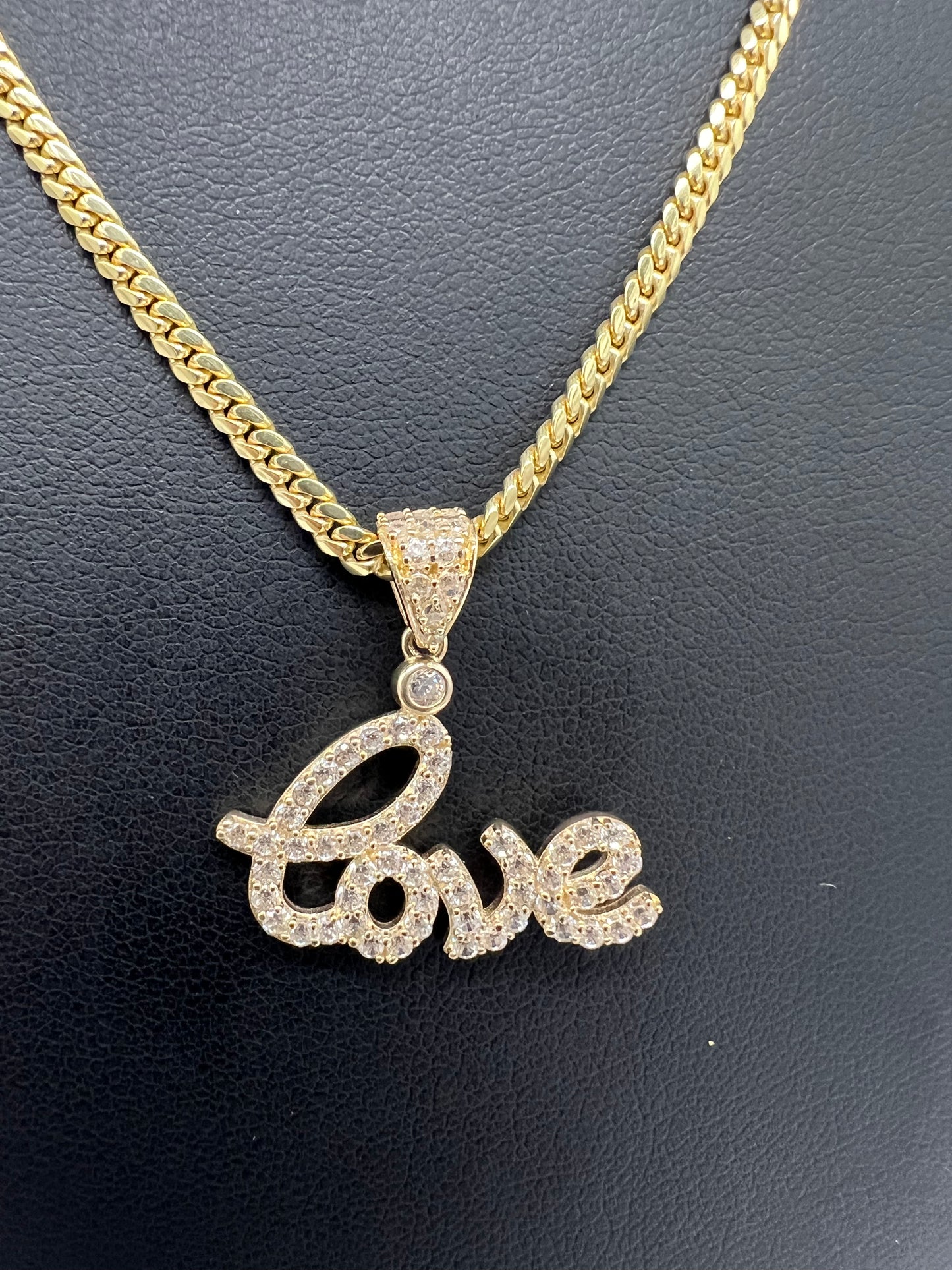 10k | “love” charm with Cuban link chain
