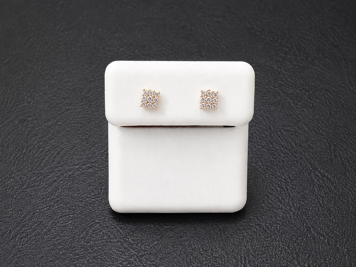 10K Yellow Gold Natural Diamond Square Cluster Stud Earrings
