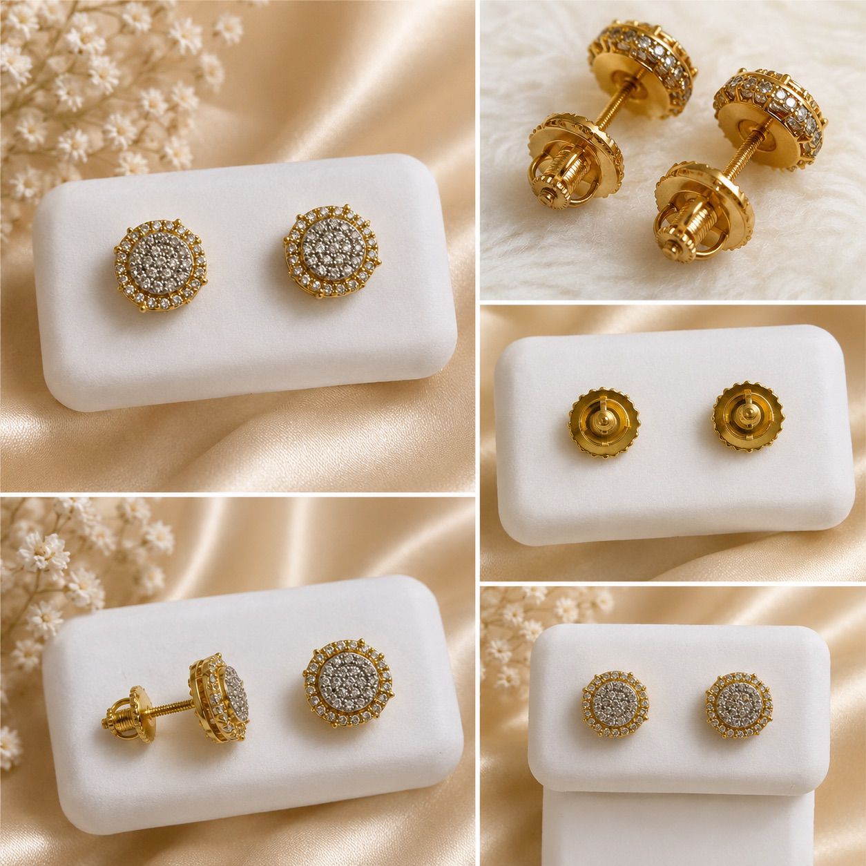 Gold Circle Diamond Stud Earrings