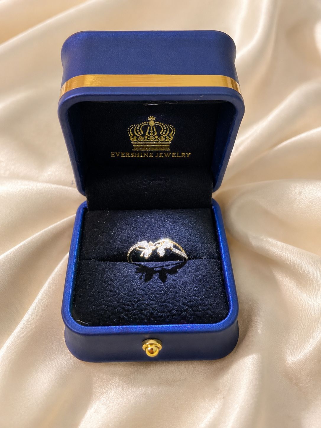10K Yellow Gold CZ Butterfly Leaf Ring Women’s Size 7 Delicate Sparkling Ring
