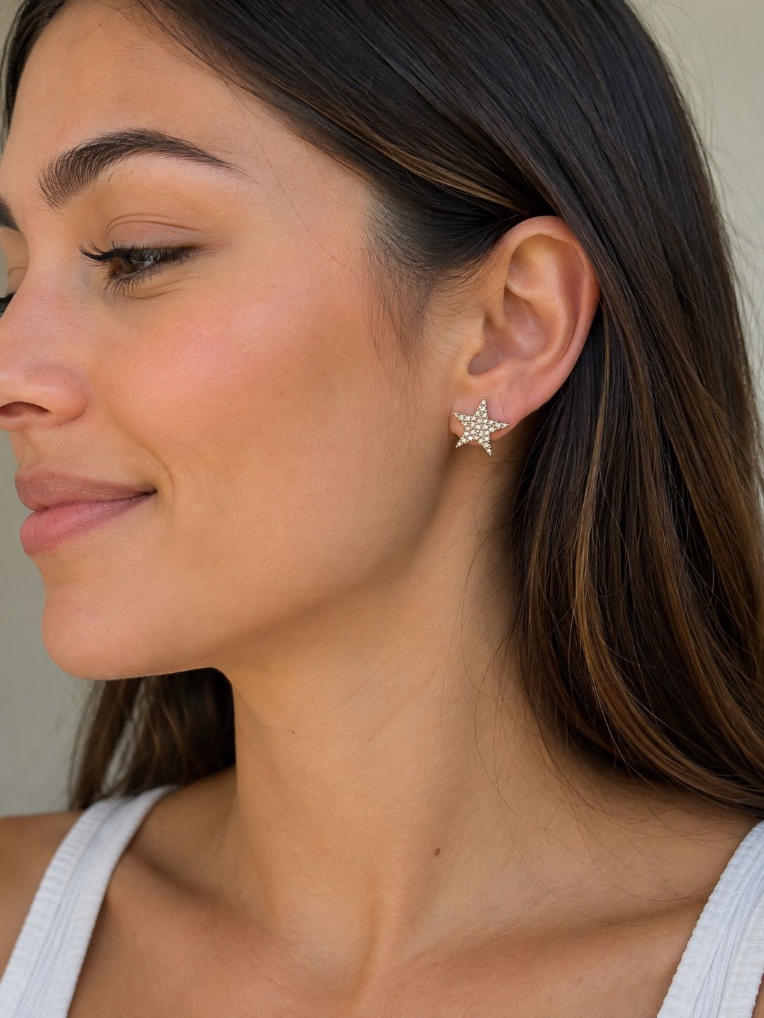 10K Yellow Gold Natural Diamond Star Stud Earrings Pavé Statement Screw Back