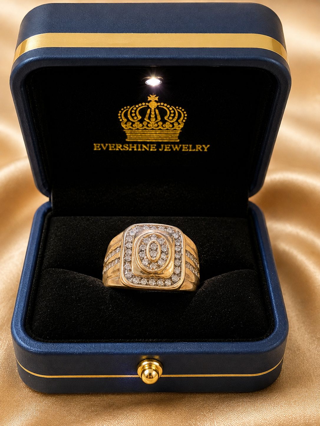 Men’s 10K Gold Natural Diamond Statement Ring – Size 8 | Evershine Jewelry
