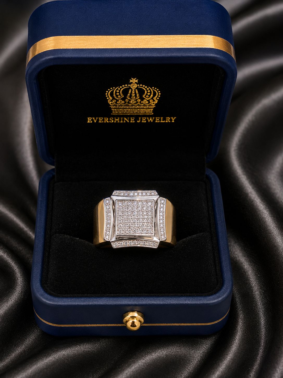 Men’s 10K Gold Natural Diamond Square Statement Ring – Size 11 | Evershine Jewelry