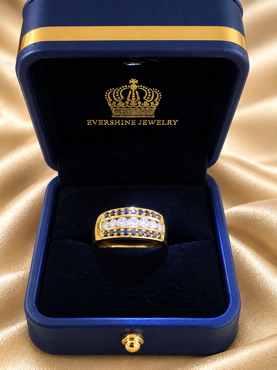 Men’s 10kYellow Gold Black & White Diamond Ring – Size 8 | Evershine Jewelry