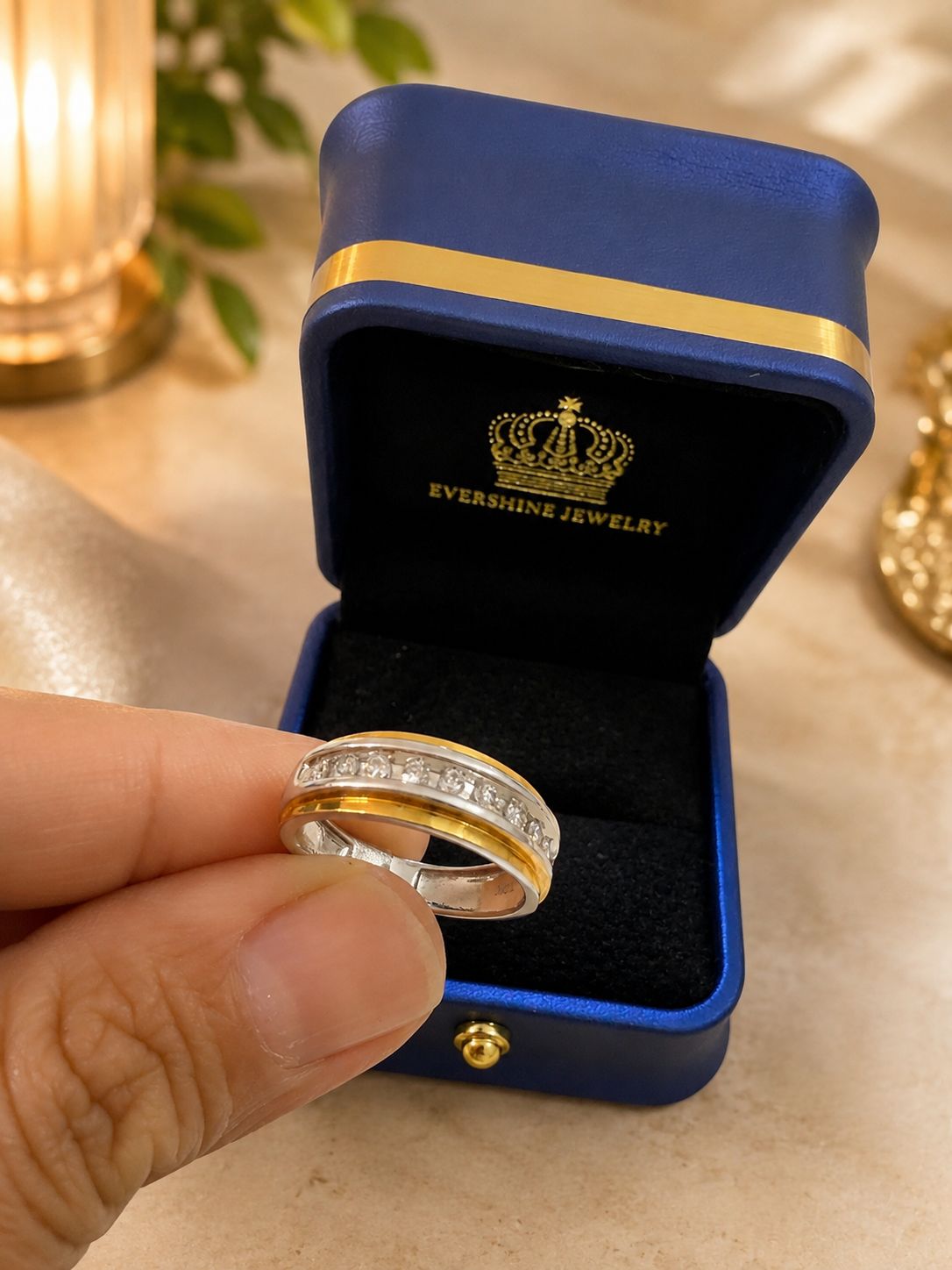 Men’s 10K Two-Tone Gold Natural Diamond Band 0.27 CT – Size 7 | Evershine Jewelry