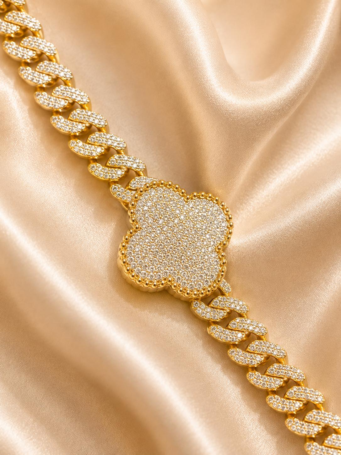 10K Gold Natural Diamond Clover Necklace & Bracelet Set – 10.3 CTW