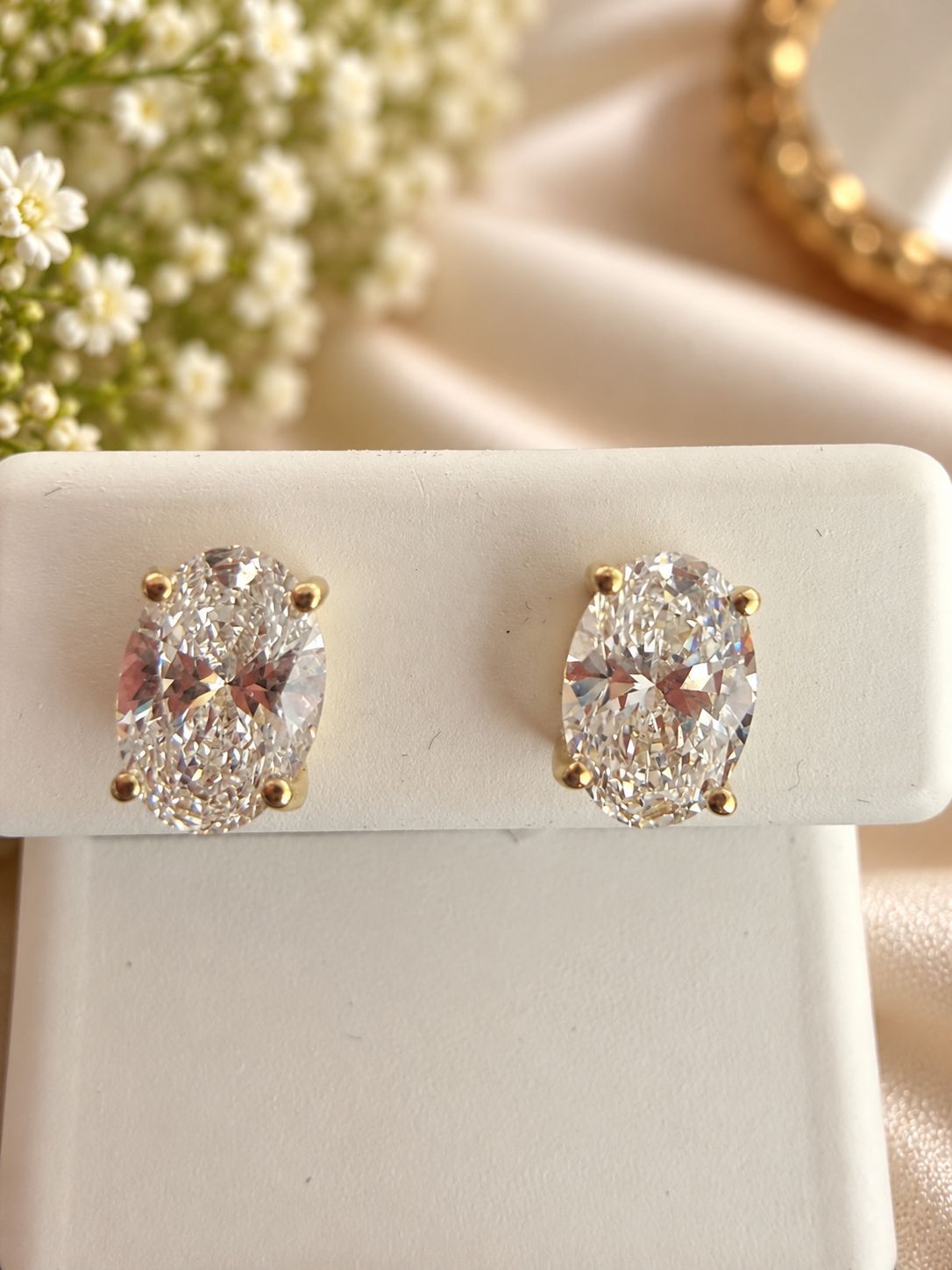 14K Yellow Gold 2.55 CTW Lab Grown Oval Diamond Stud Earrings IGI Certified