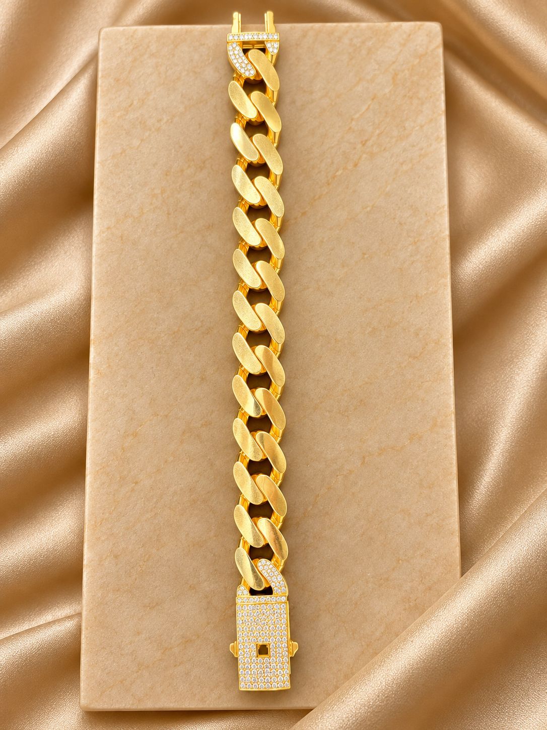 10K Yellow Gold Cuban Link Bracelet 7” 7.5mm CZ Iced Box Clasp Fine Jewelry