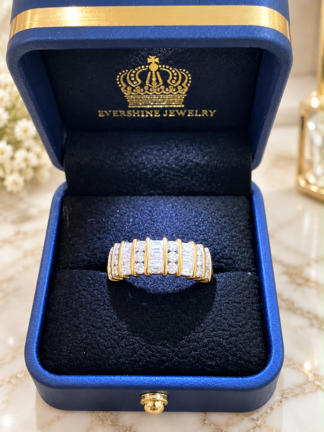 10K Yellow Gold 1 CT Diamond Multi-Row Baguette & Round Diamond Ring