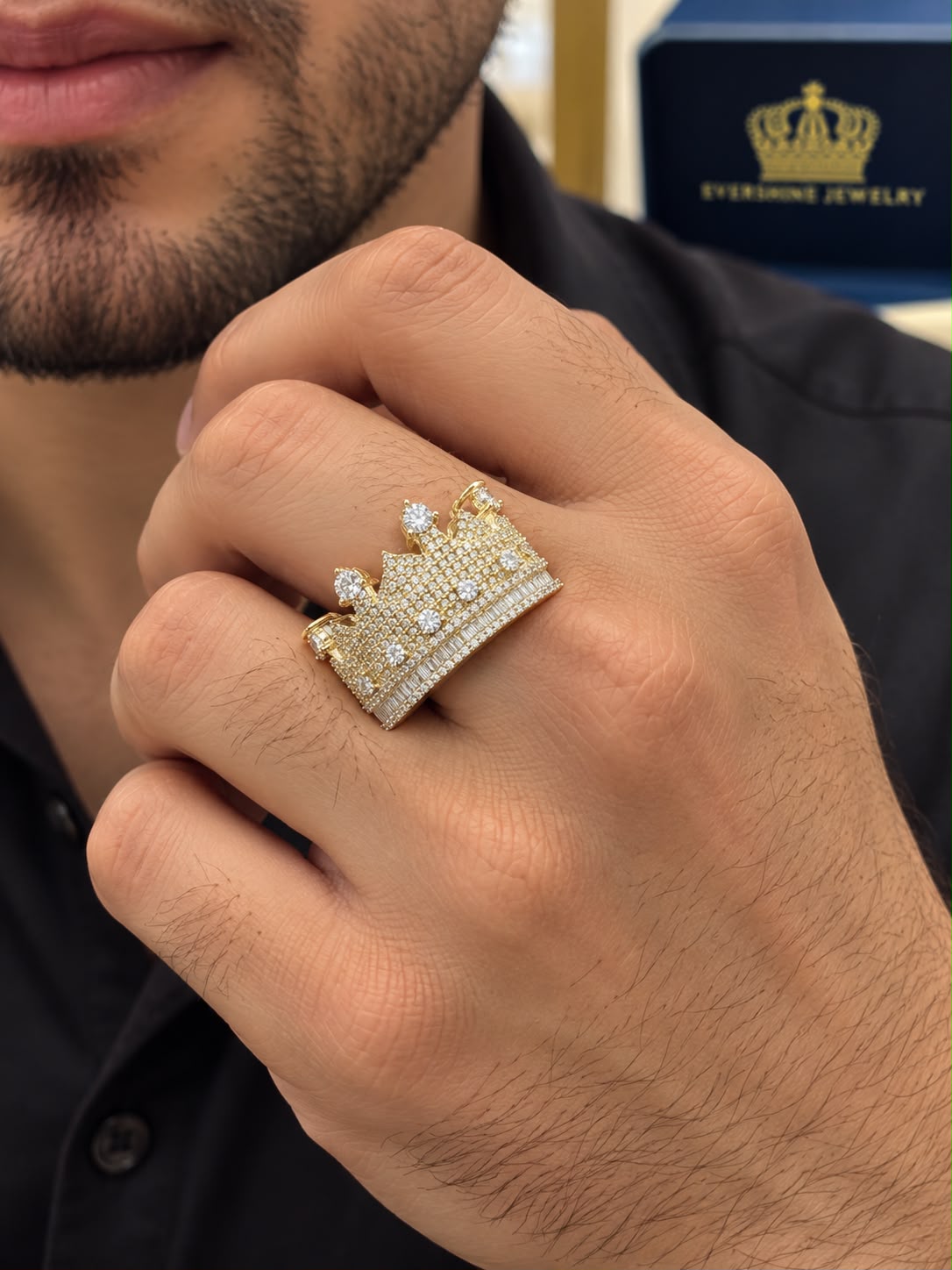 10K Yellow Gold Diamond Crown Ring Size 10 Statement King Royal Design