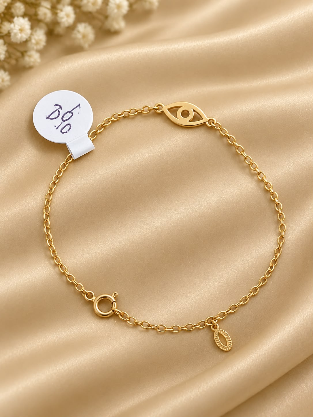 10K Yellow Gold Evil Eye Bracelet 8” Lucky Protection Charm Dainty Women’s 0.76g
