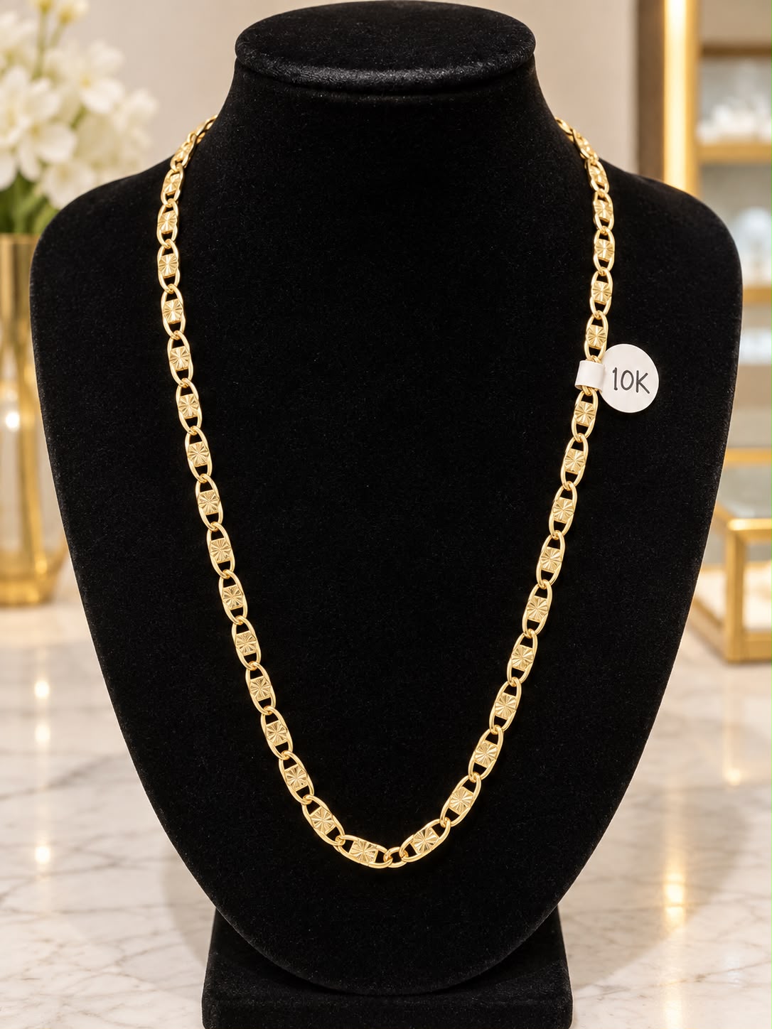 10K Yellow Gold Mariner Link Chain Necklace 20” Diamond Cut Anchor Gucci Style