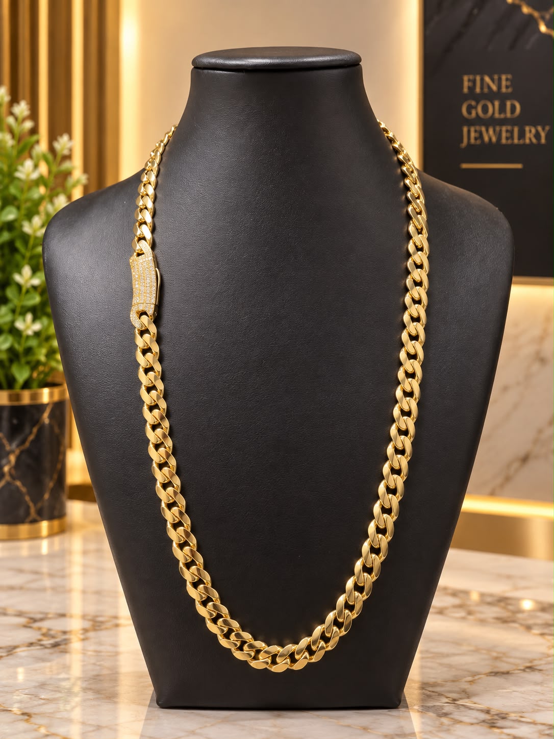 10K Yellow Gold Monaco Chain 22” 5.9mm Diamond Cut Lock Men’s Necklace