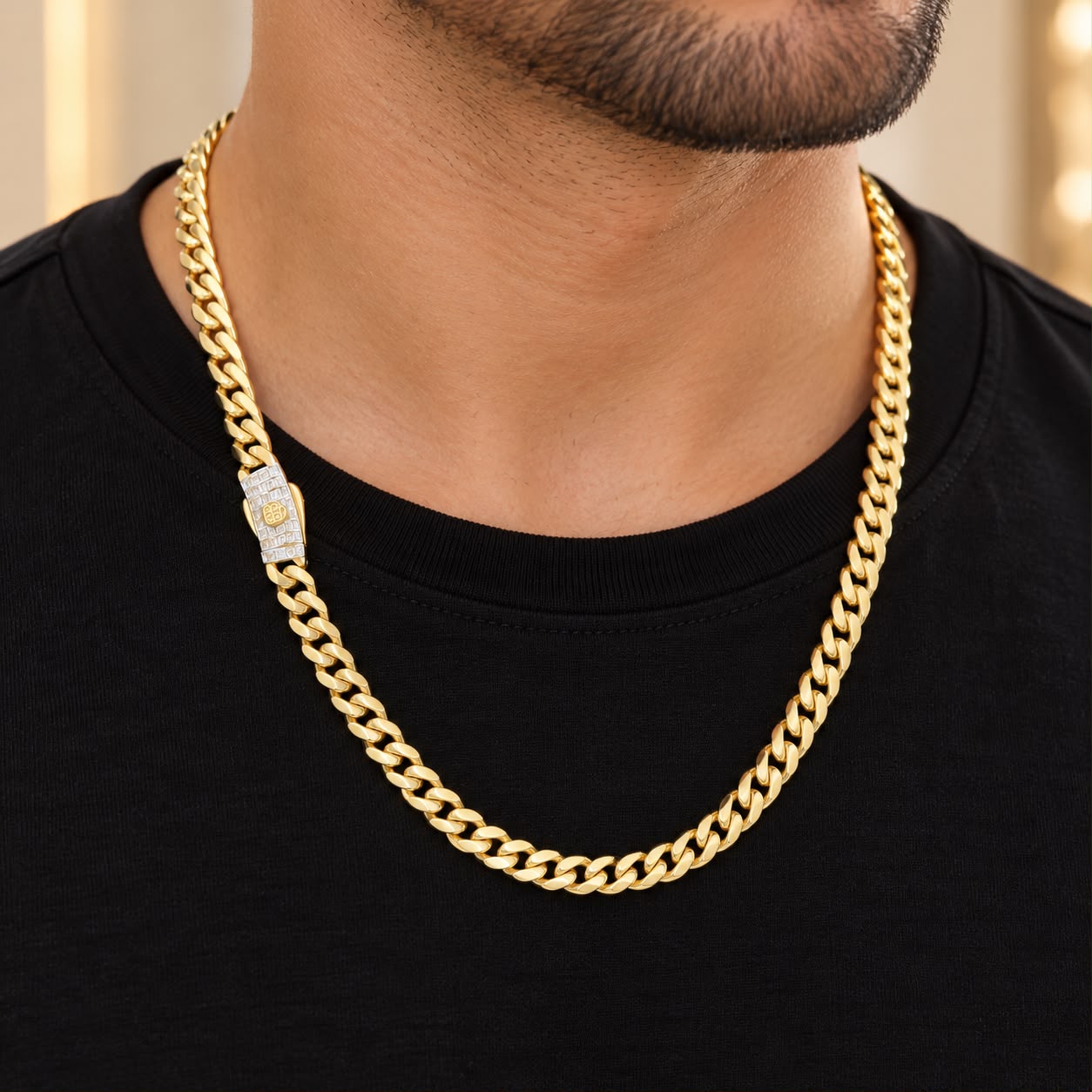 10K Yellow Gold 6mm Monaco Cuban Link Chain 20” Diamond-Cut Style Luxury Necklace