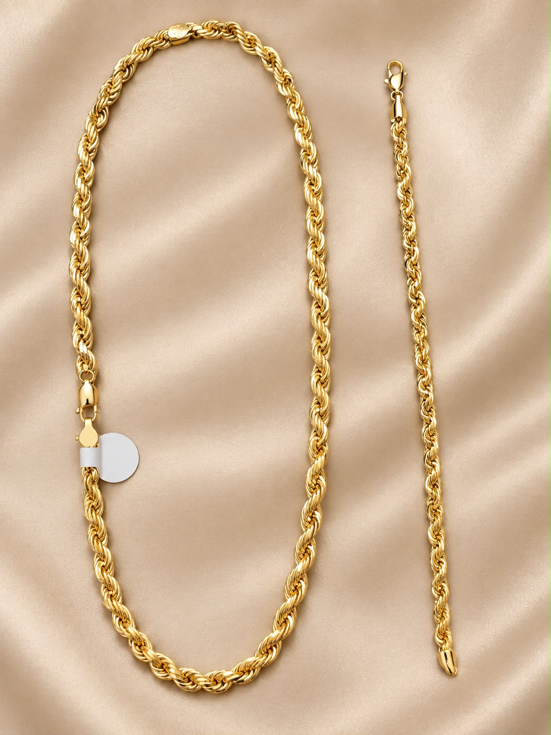 10K Yellow Gold Rope Chain Necklace & Bracelet Set 18” 8” 4mm
