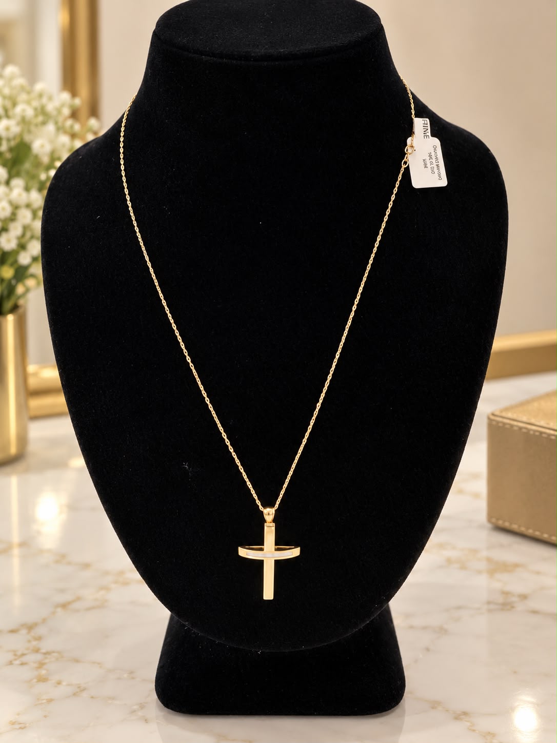 14K Yellow Gold 18” Chain with 1.5” Diamond Cross Pendant Necklace