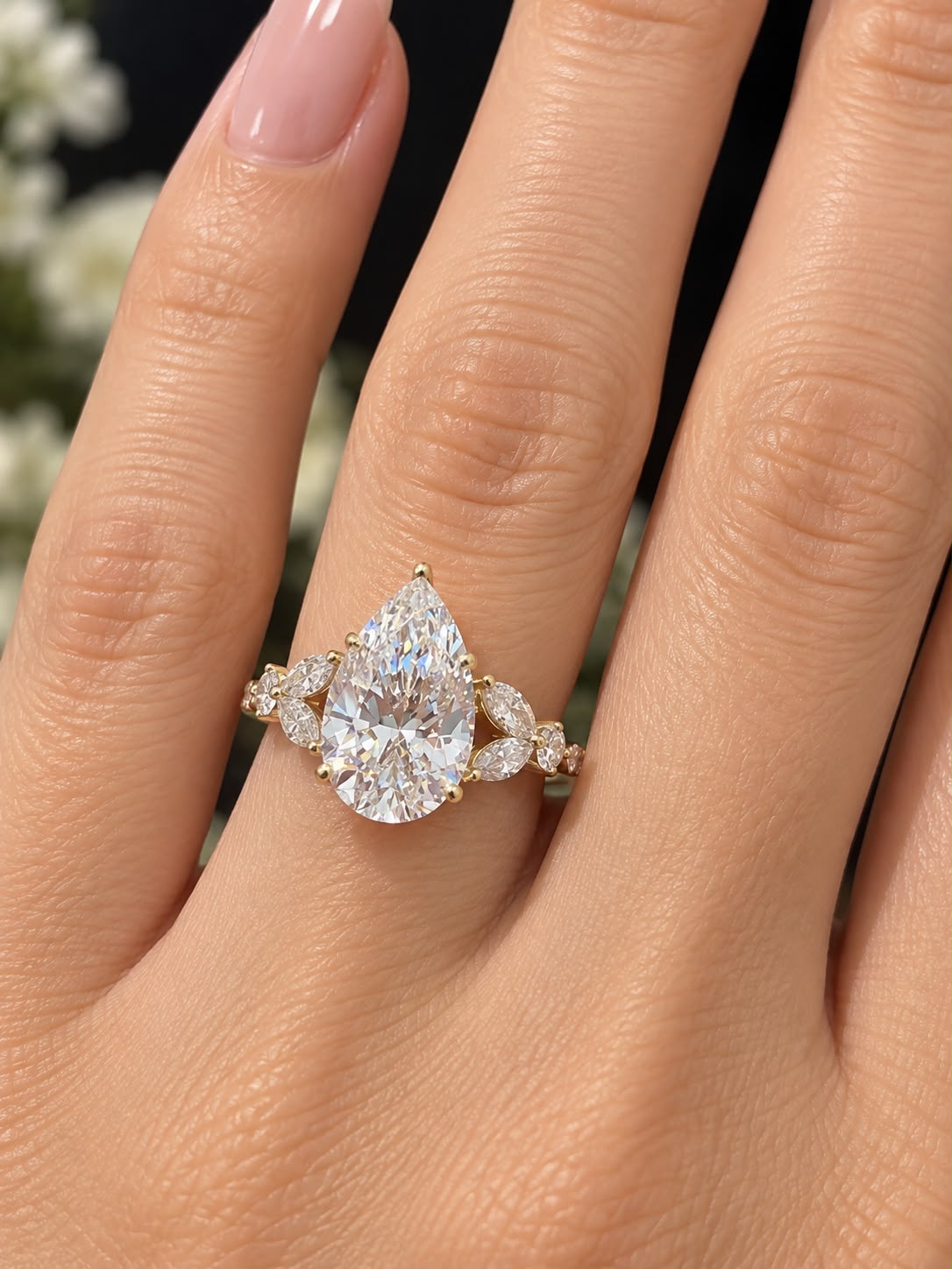 14K Gold 3.67 CT Lab Grown Diamond Pear Brilliant Ring IGI Certified Size 7