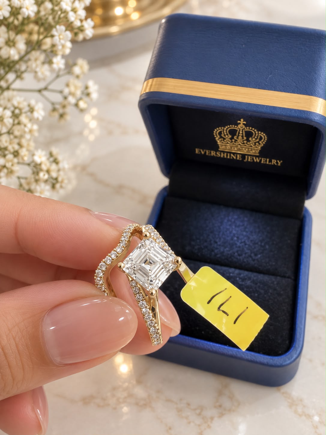 14K Yellow Gold 2.35 CTW Lab Grown VS Diamond Bridal Ring IGI Certified 1.98 CT Center