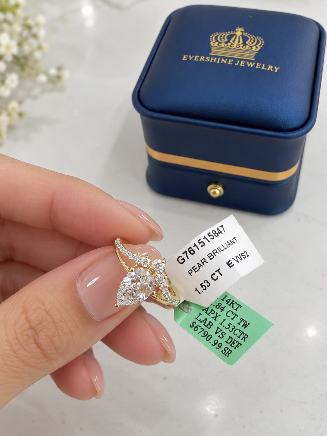14K Yellow Gold Pear Cut Lab Grown VS Diamond Engagement Ring IGI Certified
