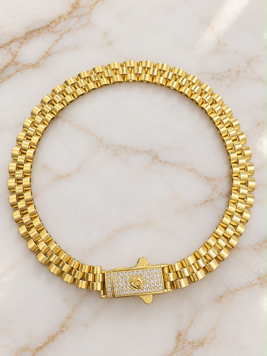 10K Yellow Gold Men’s Bracelet with CZ Stone Clasp 10 Inch Statement Bracelet