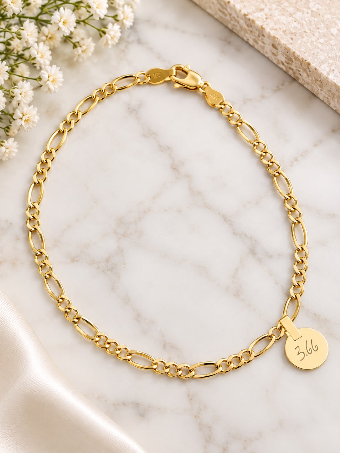 10K Yellow Gold Figaro Link Anklet 10 Inch Women’s Genuine Gold Chai