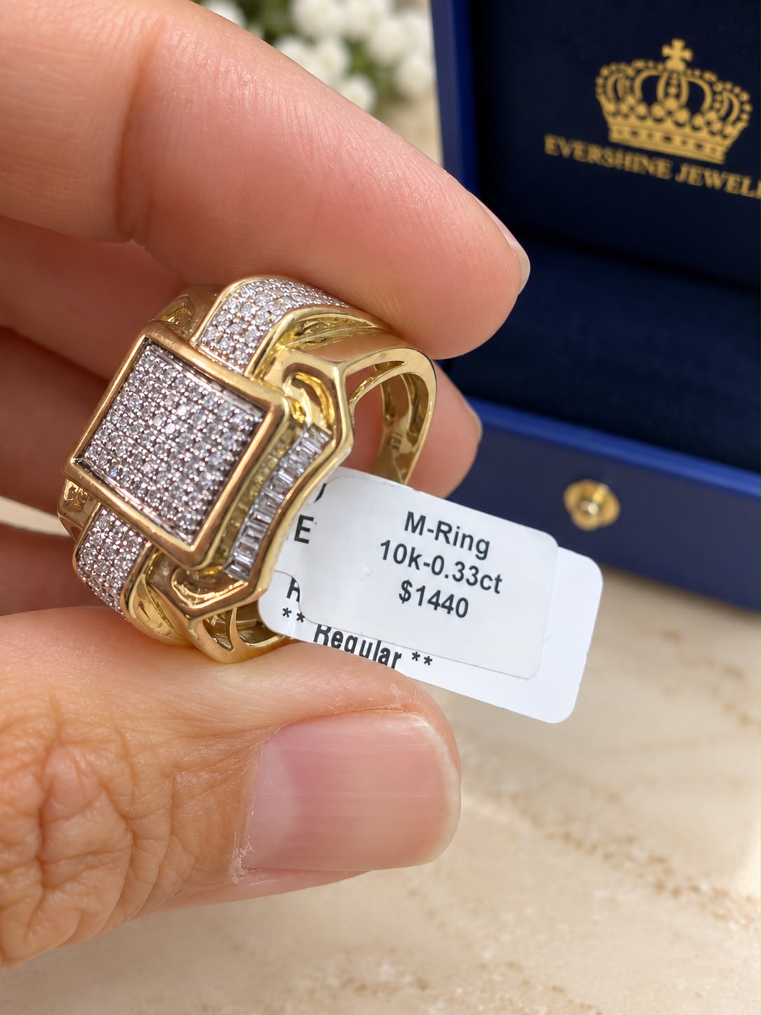 10K Yellow Gold Men’s Diamond Ring 0.33 CTW Square Baguette Statement Ring
