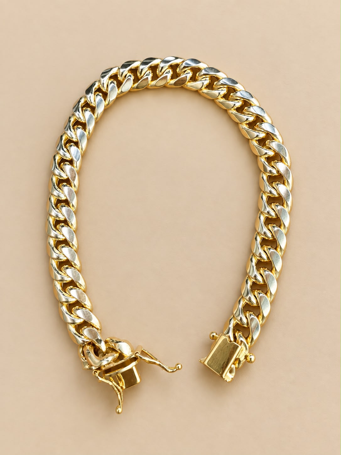 Semi-Solid Two-Tone Cuban Link Bracelet 8” 9.3mm – 7.54 Grams