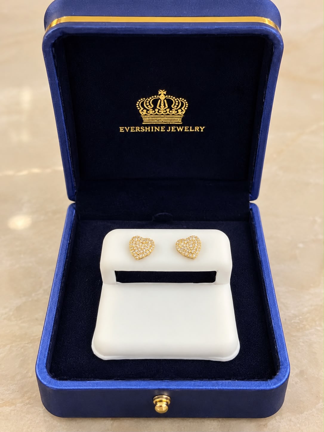 10K Yellow Gold Moissanite Heart Stud Earrings – Pavé Heart Design