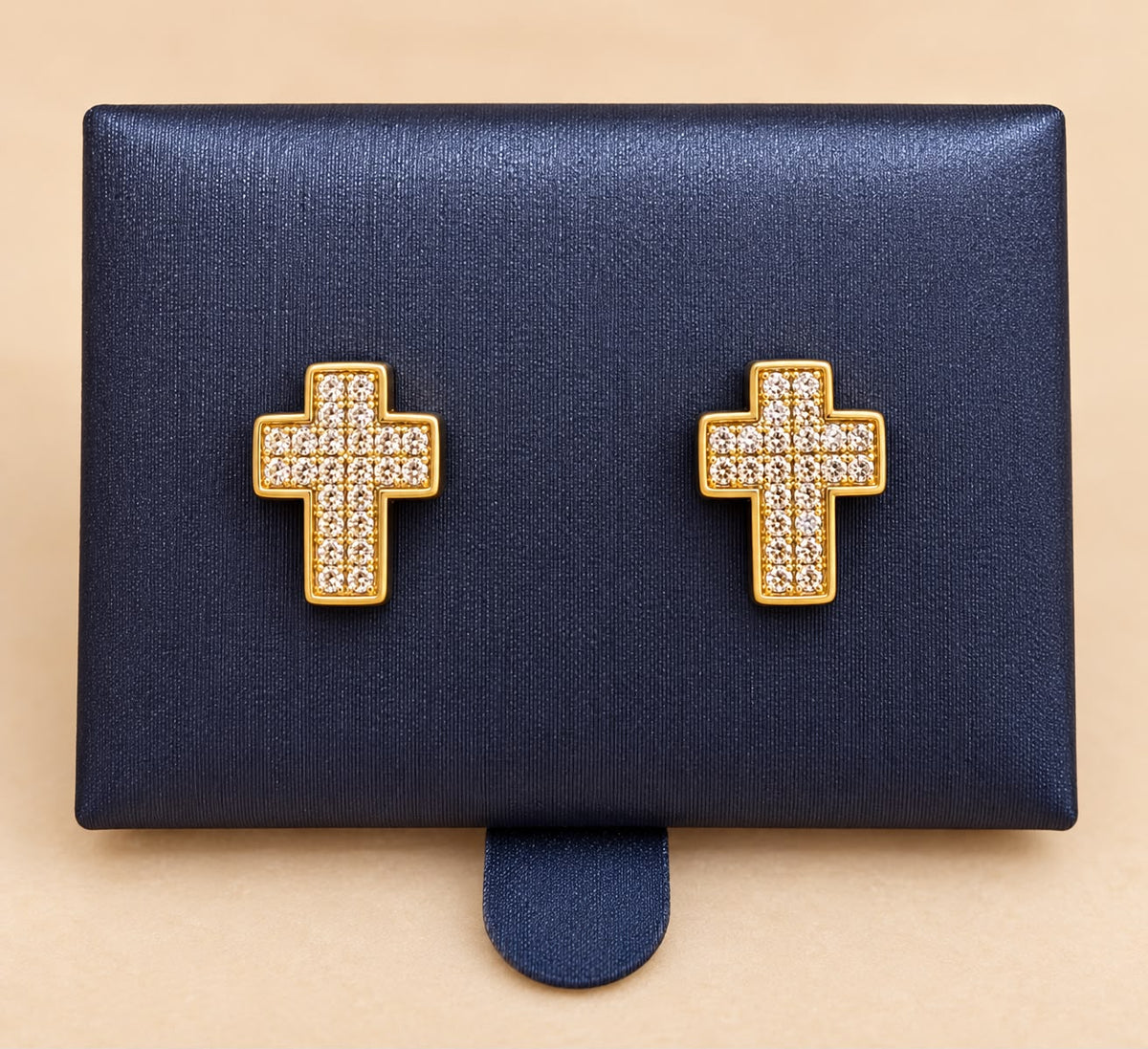 14K Yellow Gold CZ Cross Stud Earrings – 2.20g