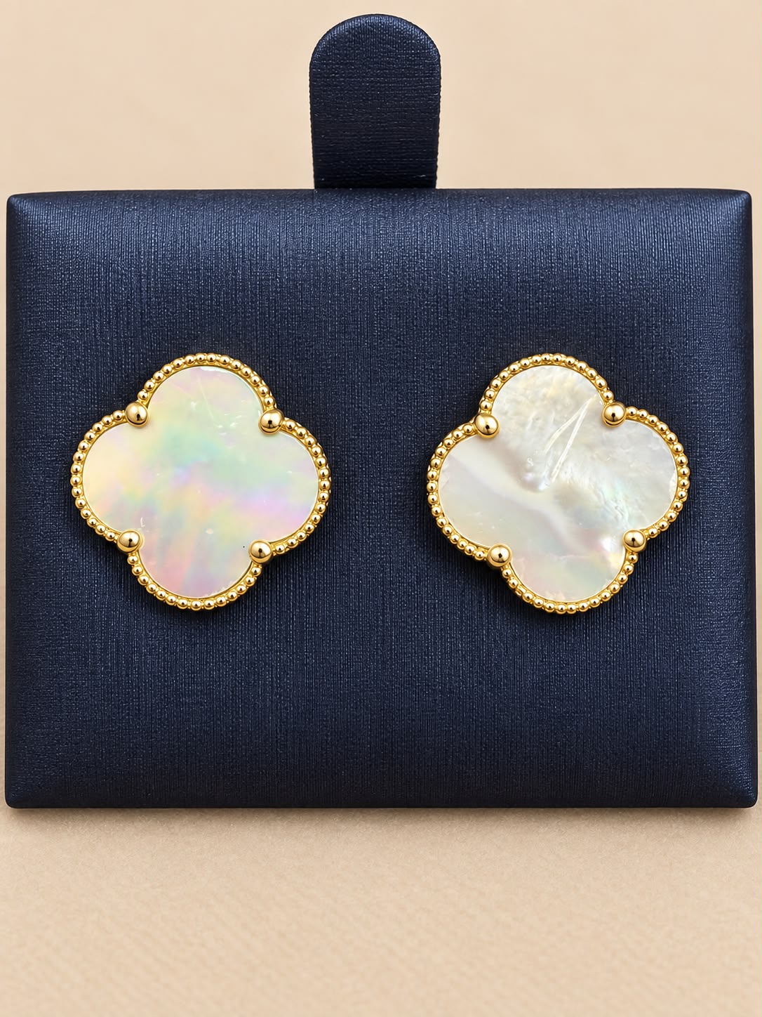 14K Yellow Gold White Flower Stud Earrings 15.3mm – 3.36 Grams