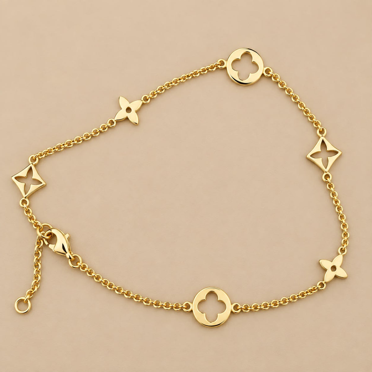 14K Yellow Gold 10” Anklet Floral Geometric Charm Design – 3.29 Grams