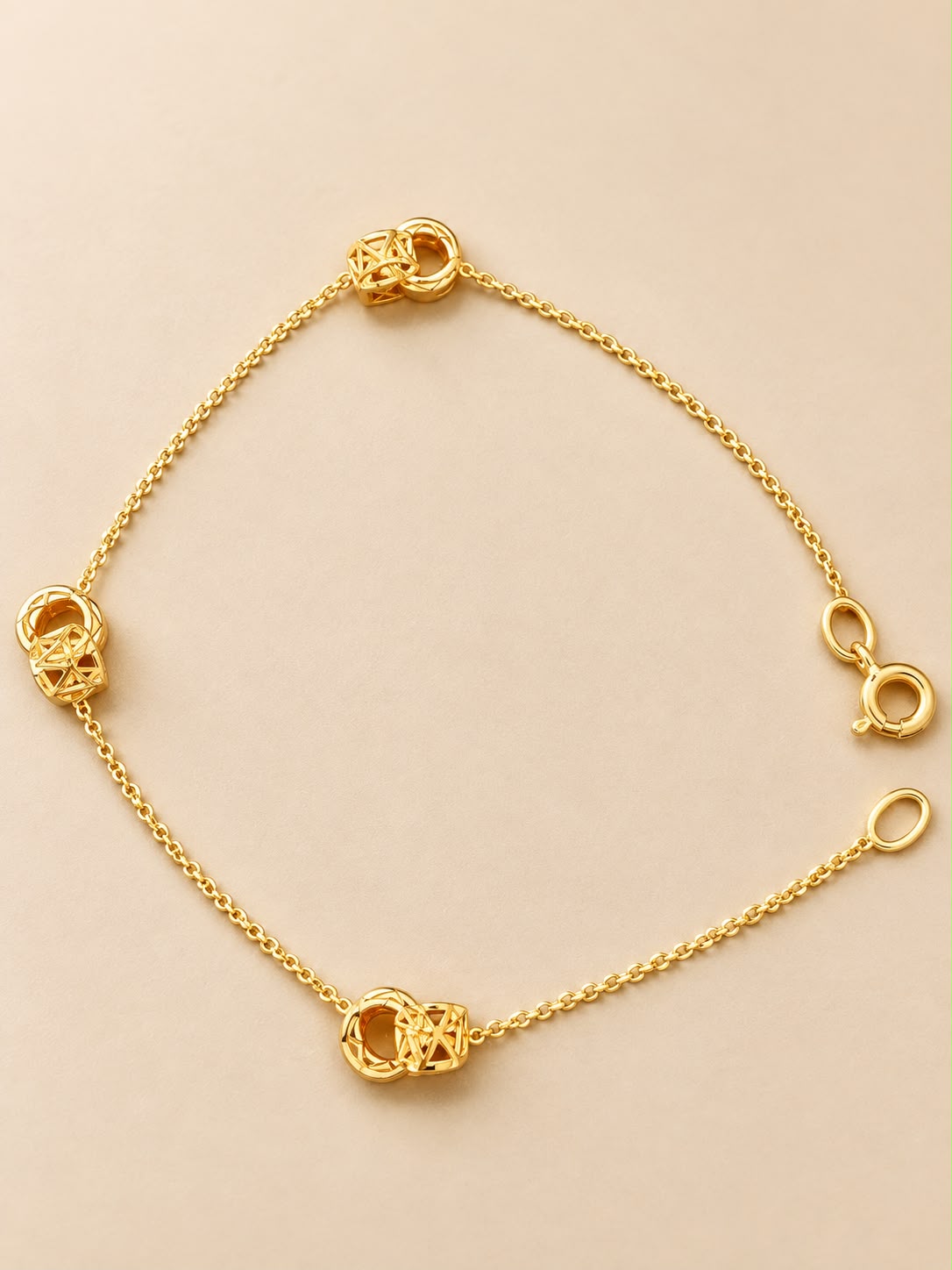 14K Yellow Gold Geometric Openwork Station Bracelet 7 Inch 1.5 Grams