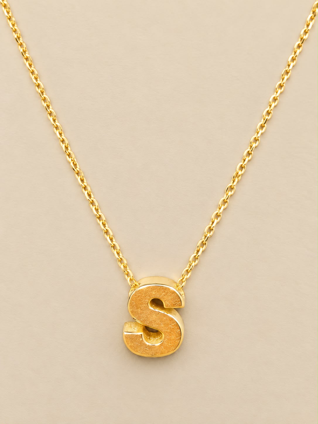 14K Yellow Gold Initial S Necklace 18” Unisex Letter Pendant 6.4mm 1.61 Grams