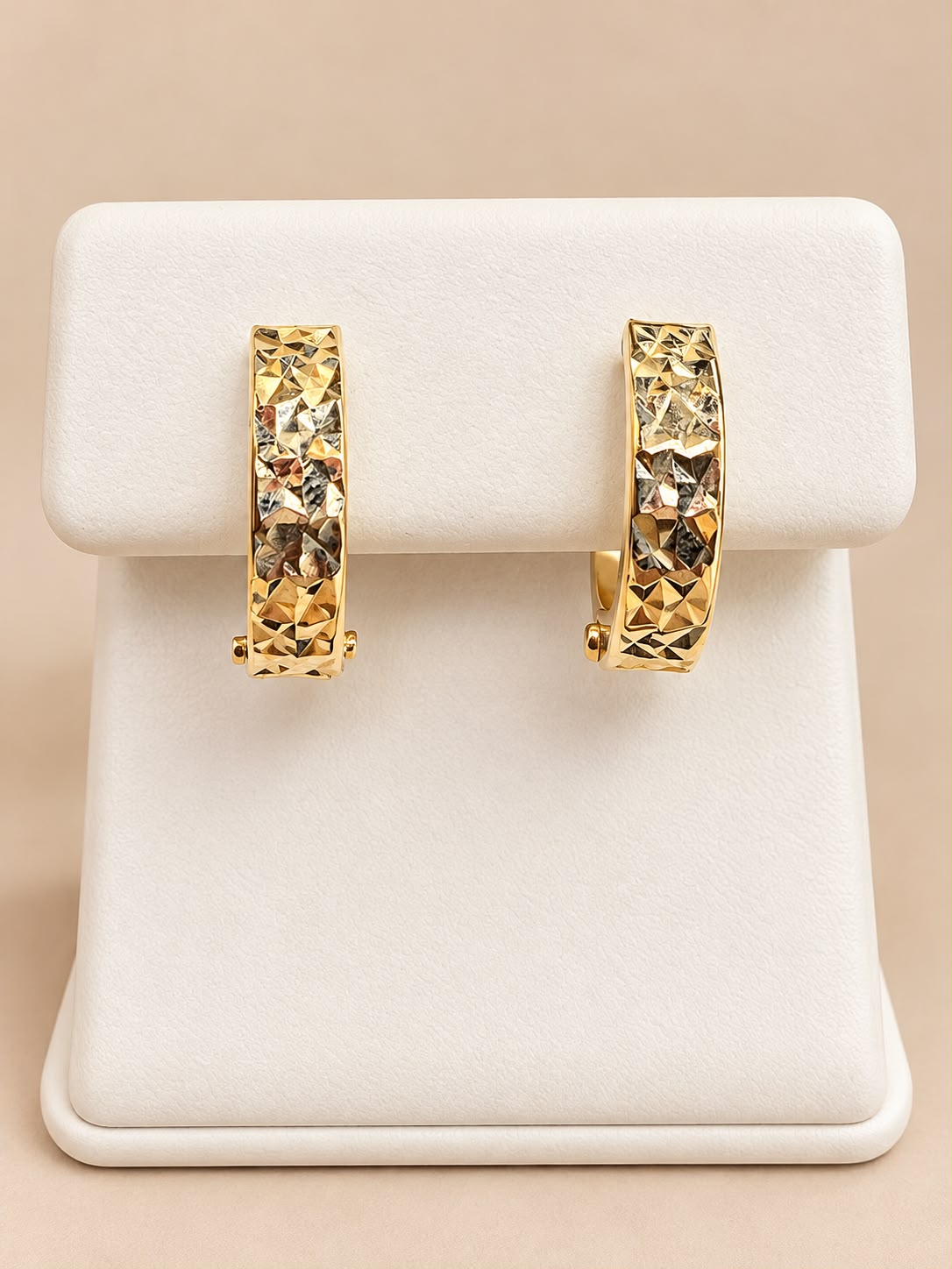 10K Yellow Gold Diamond Cut Hoop Earrings Women’s Textured Hoops
