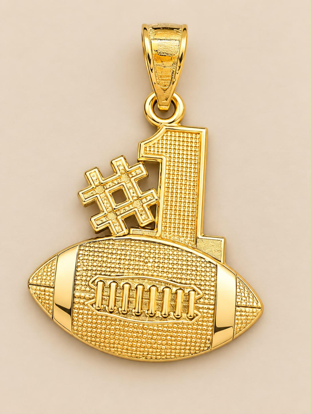 10K Yellow Gold #1 Football Pendant Charm – Sports Jewelry 1 Inch