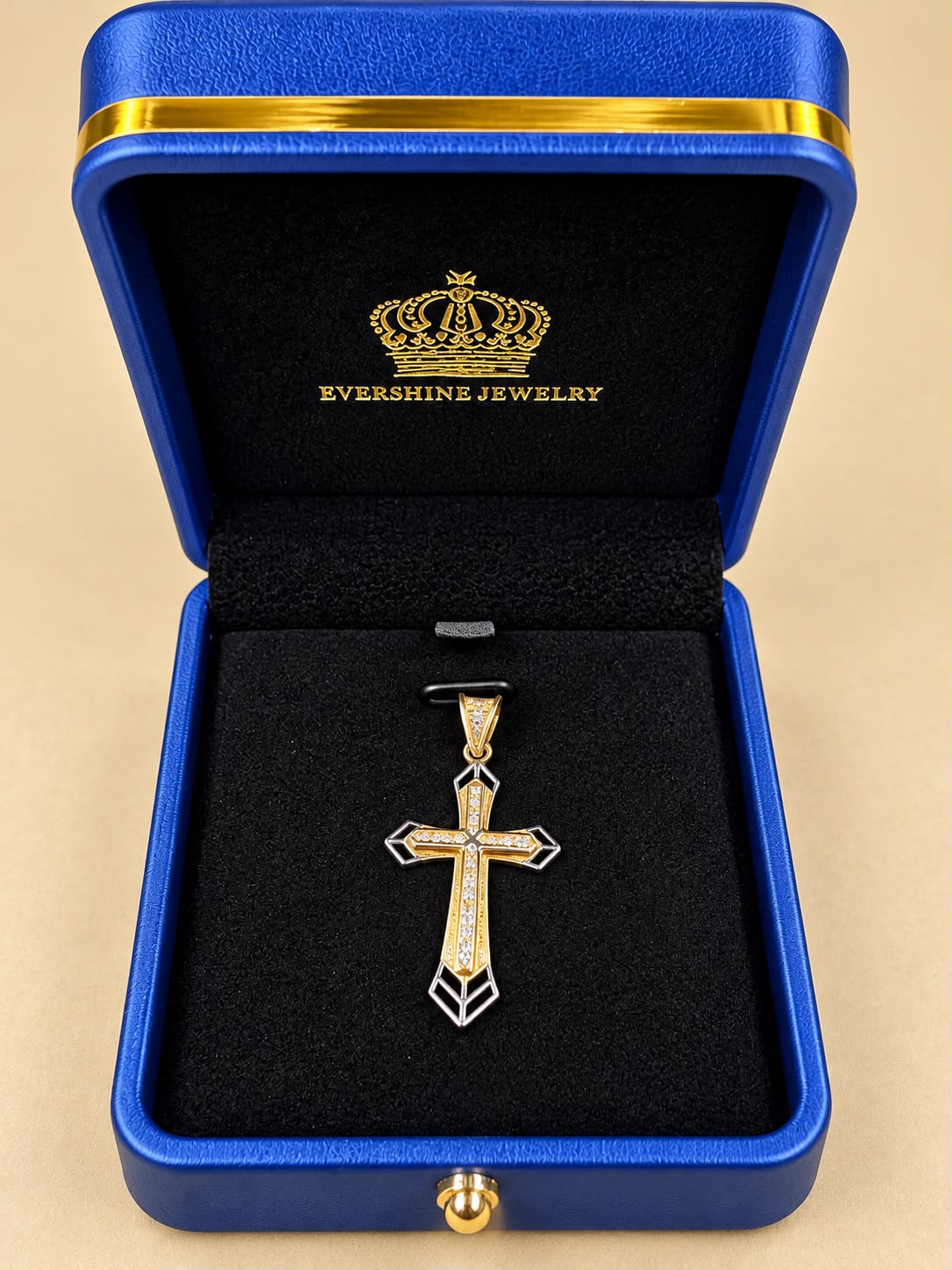 10K Yellow Gold Cross Pendant with CZ Stones – Men’s Religious Charm 1 Inch