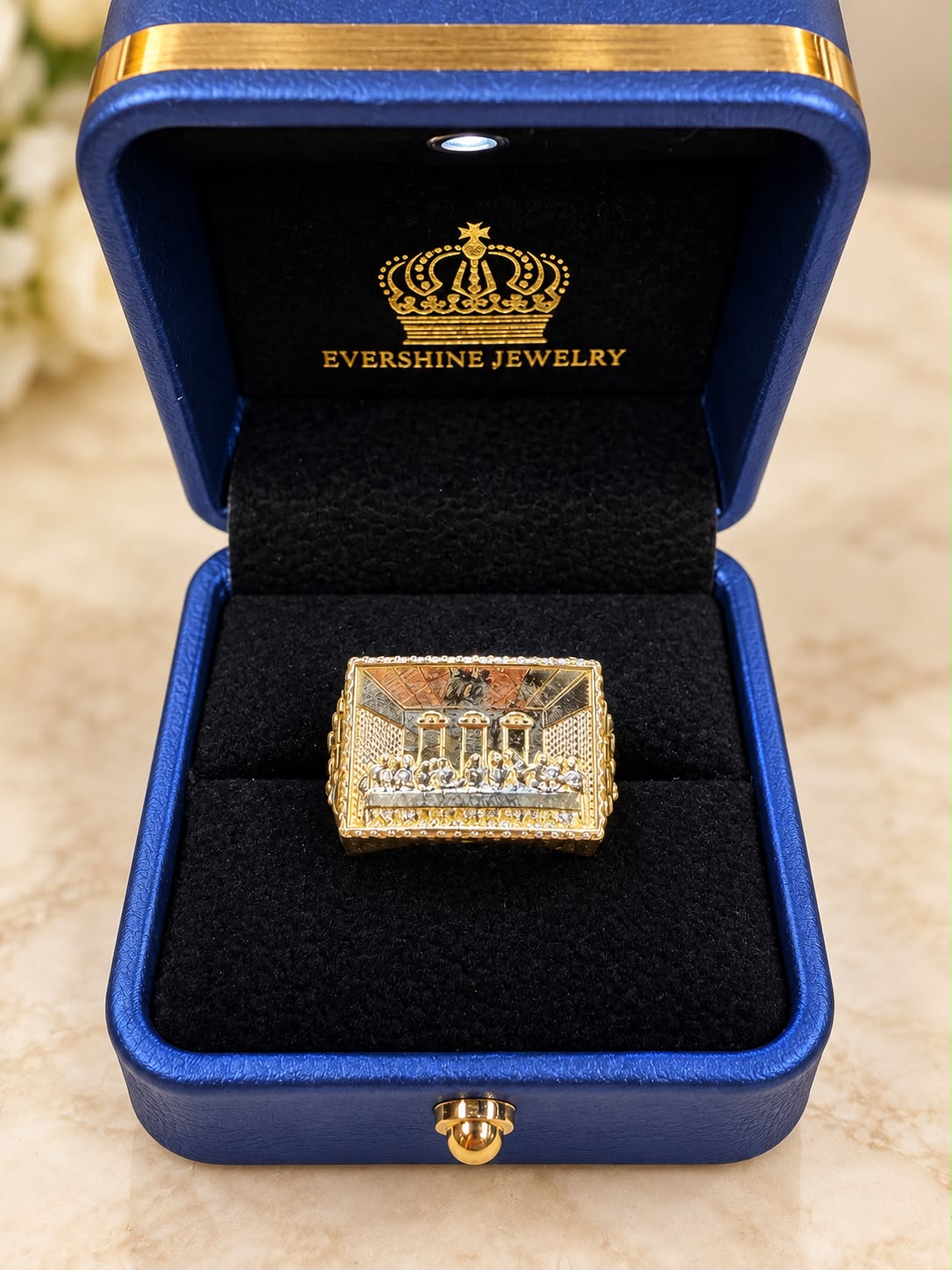 10K Yellow Gold Men's Last Supper Jesus Christ Nugget Ring Size 10.5 Religious