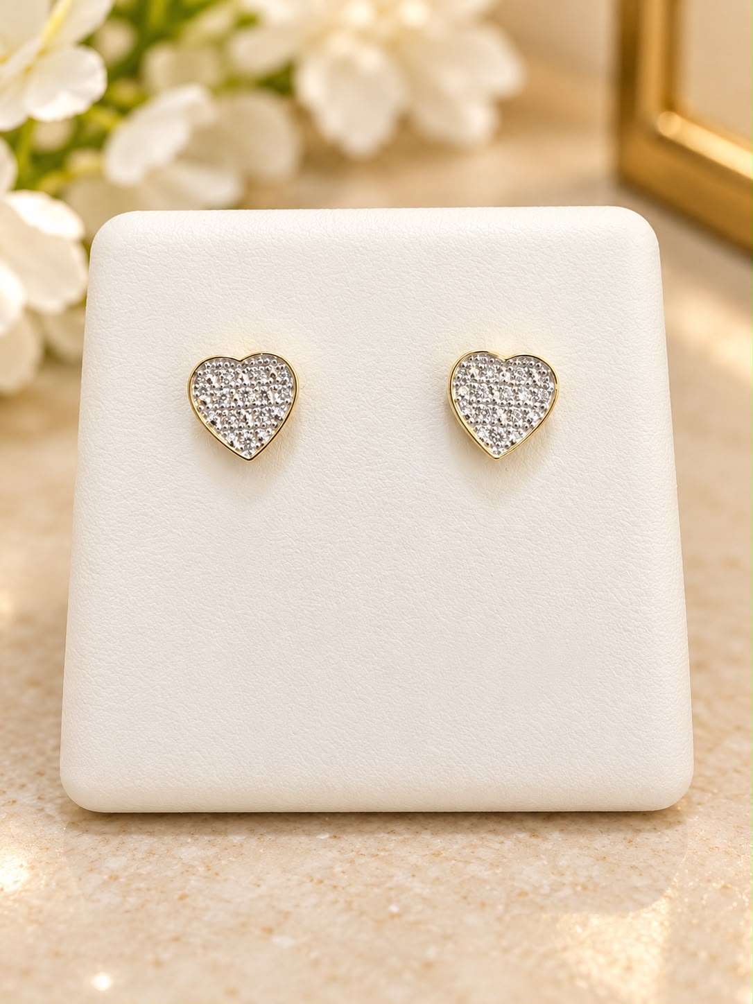 10K Yellow Gold 0.08 CTW Natural Diamond Heart Stud Earrings 6.2mm