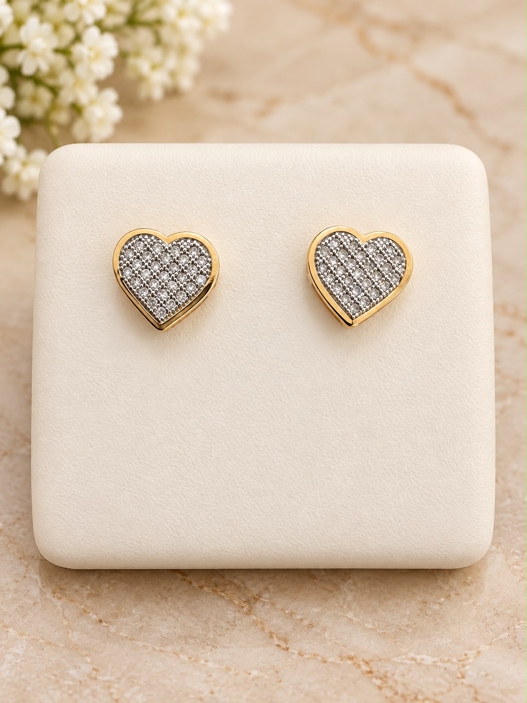 10K Yellow Gold 0.10 CTW Natural Diamond Heart Stud Earrings 7.6mm