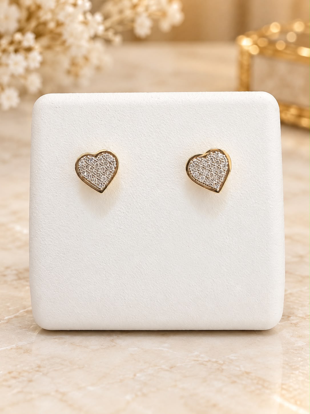 10K Yellow Gold 2 CTW Natural Diamond Heart Stud Earrings