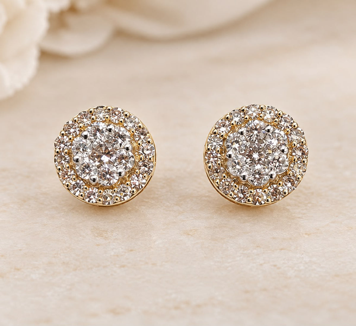 10K Yellow Gold 1/2 CTW Natural Diamond Round Flower Stud Earrings 7.6mm