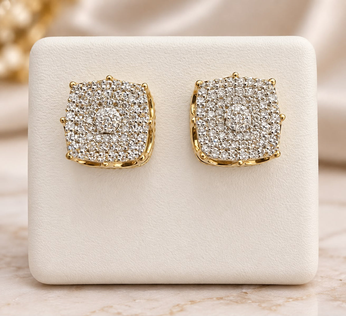 10K Yellow Gold 1/2 CTW Natural Diamond Cushion Square Stud Earrings 10.8mm