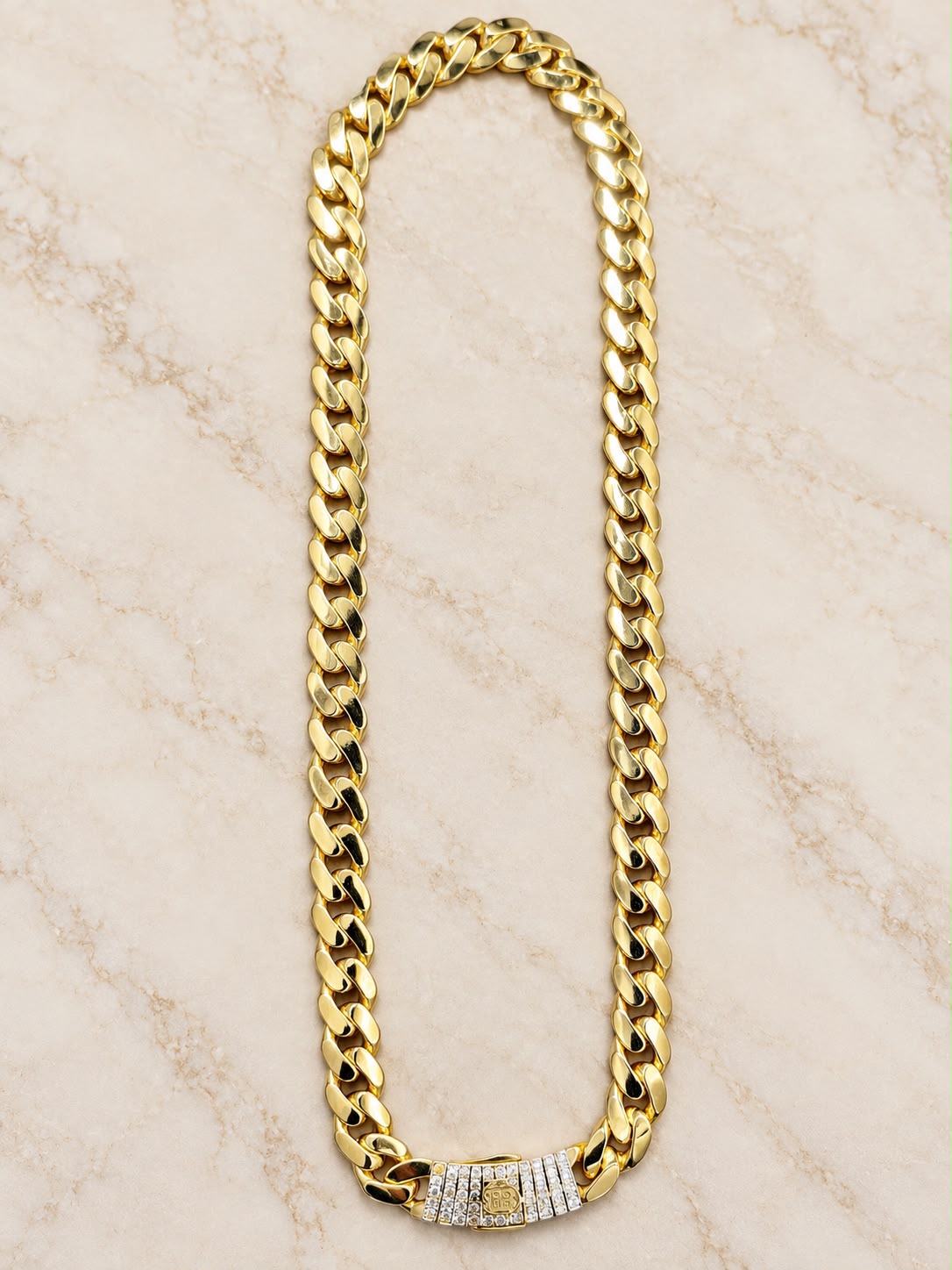 10K Yellow Gold Monaco Cuban Link Chain Necklace CZ Lock 12.6mm 22” 34.3g