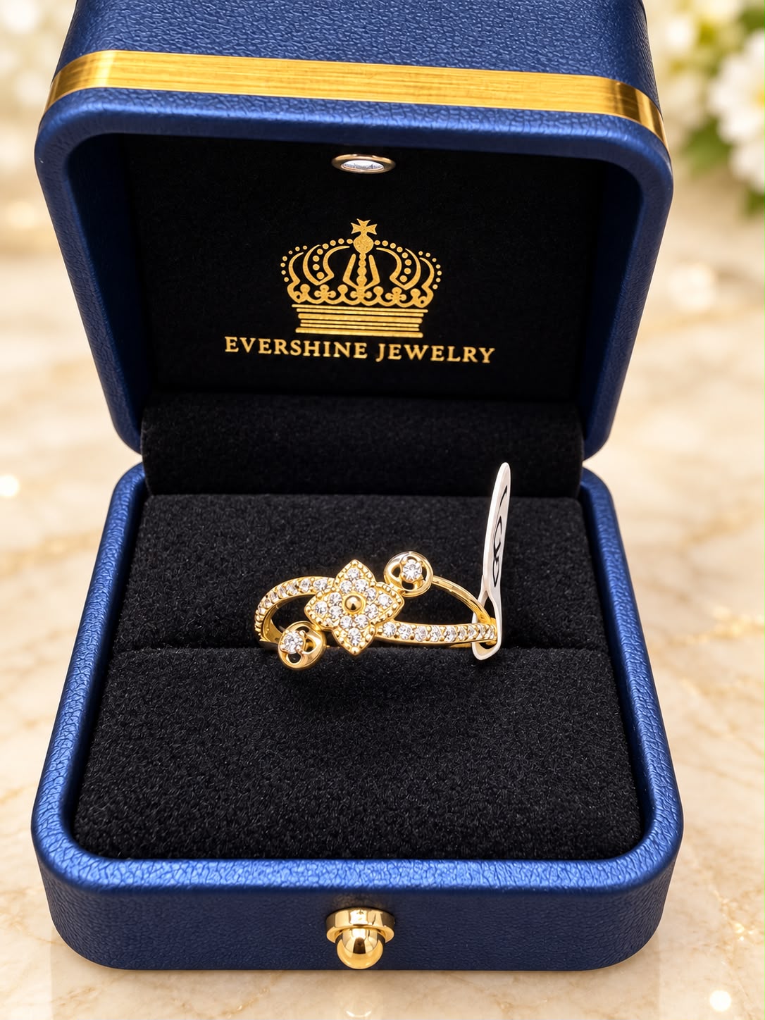 10K Yellow Gold Women’s Floral Cluster CZ Ring – Elegant Flower Design