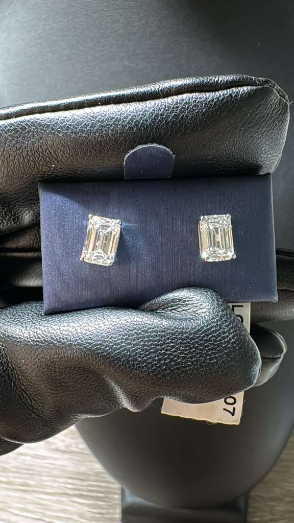 14K Gold Emerald-Cut Diamond Stud Earrings