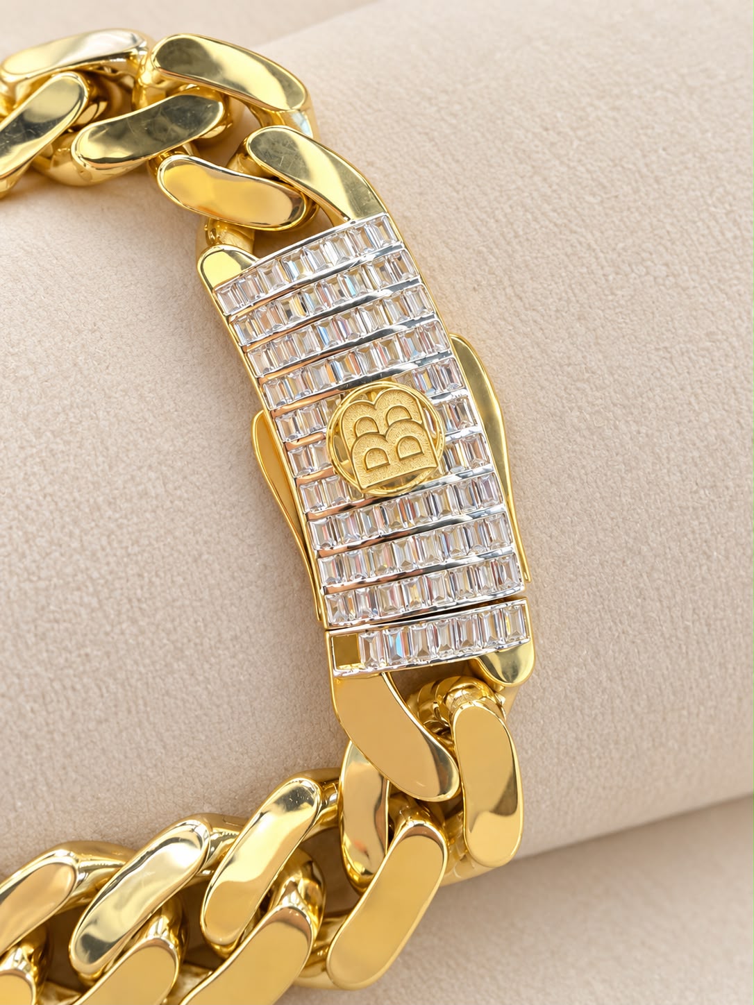 10K Yellow Gold Monaco Cuban Link Bracelet CZ Lock 12.7mm 8” 15.6g