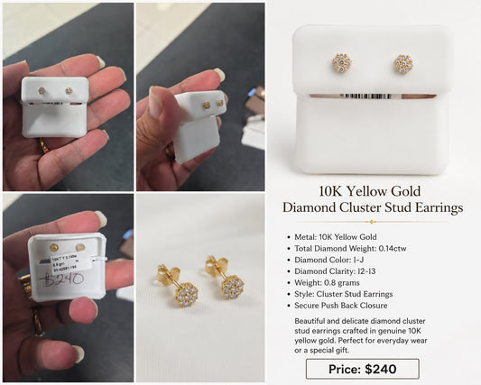 10K Gold Diamond Cluster Stud Earrings