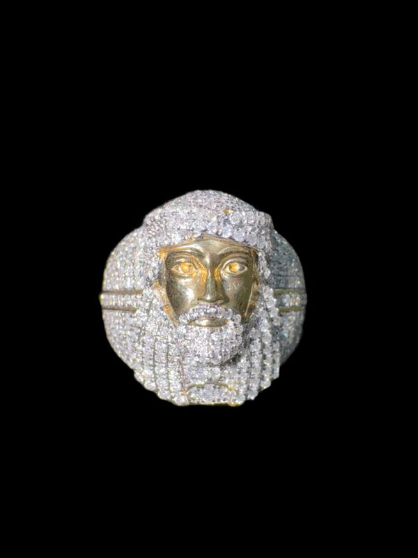14K Gold Diamond Jesus Face Ring